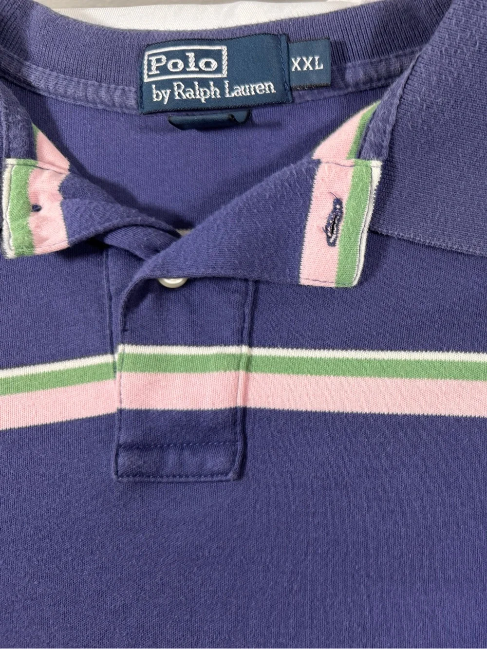 Ralph Lauren Navy Polo with Pink & Light Green Stripes